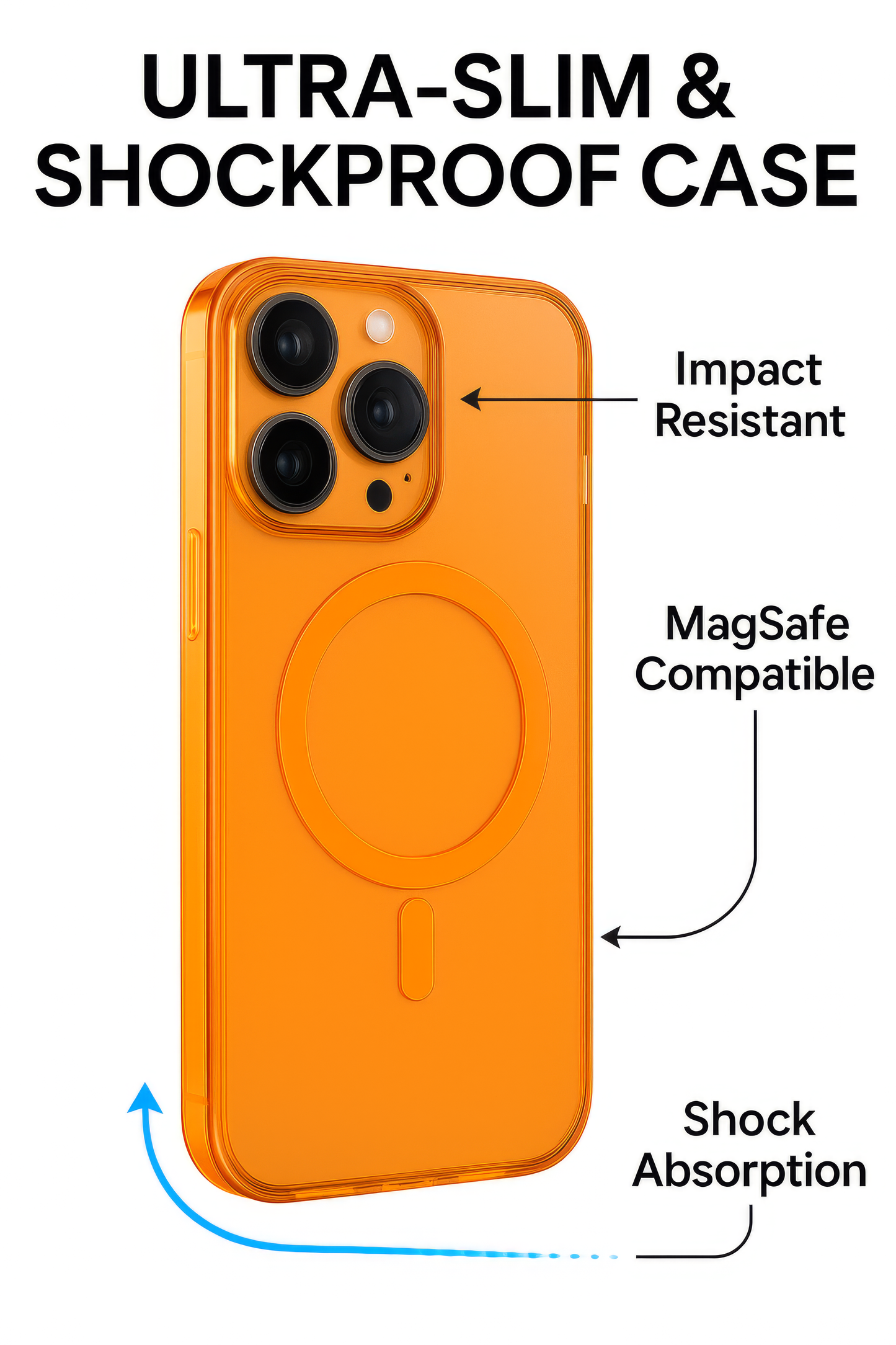 iPhone 16 Pro Max MagSafe Case – Transparent Shockproof Slim Back Cover (Orange)